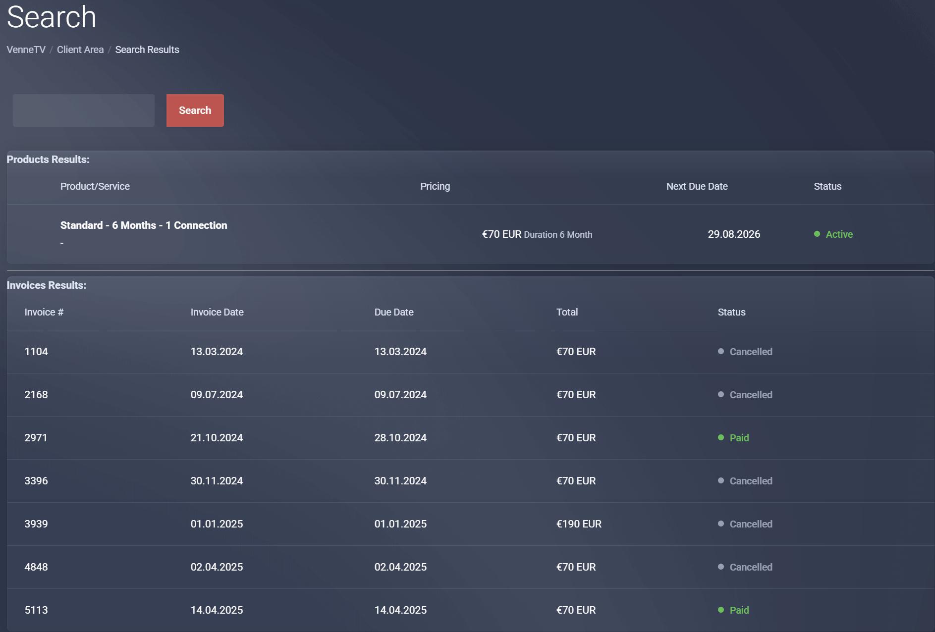 Username search result